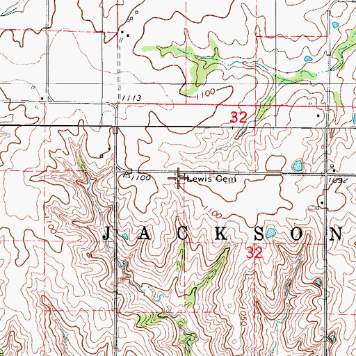 Topographic Map of Lewis Cemetery, IA