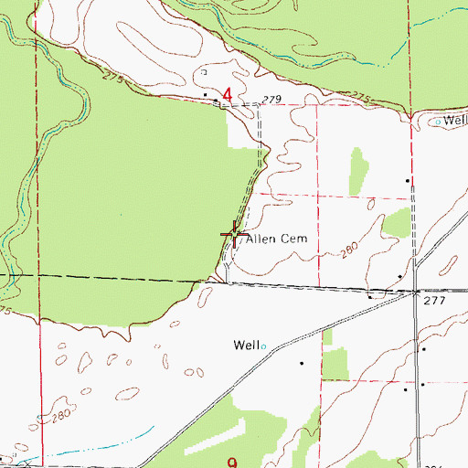 Topographic Map of Allen Cemetery, AR