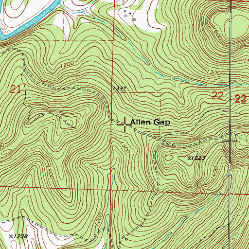 Topographic Map of Allen Gap, AR