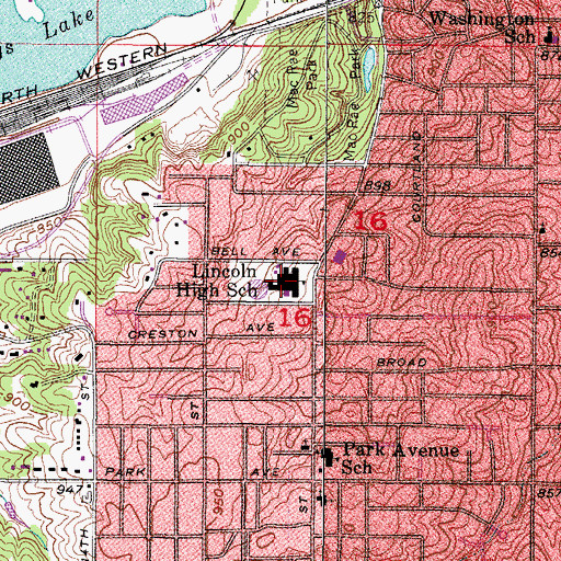 Topographic Map of Lincoln High School, IA