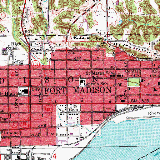 Topographic Map of Lincoln Elementary School, IA