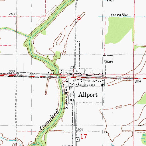 Topographic Map of Allport, AR