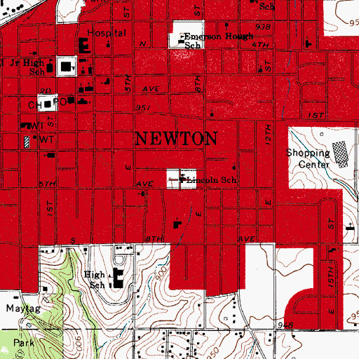 Topographic Map of Lincoln School, IA