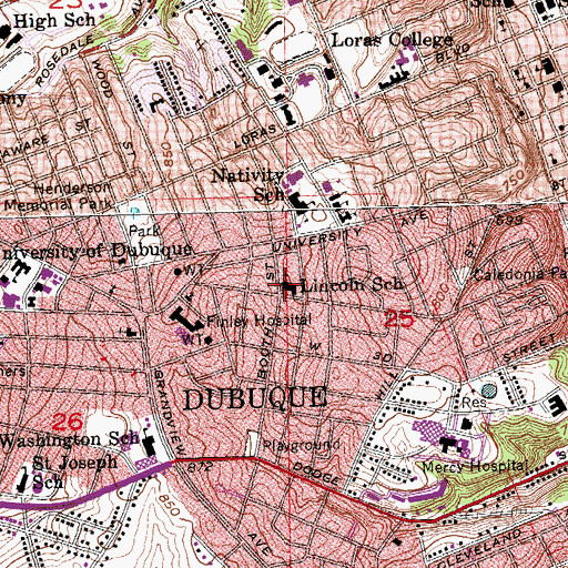 Topographic Map of Lincoln Elementary School, IA