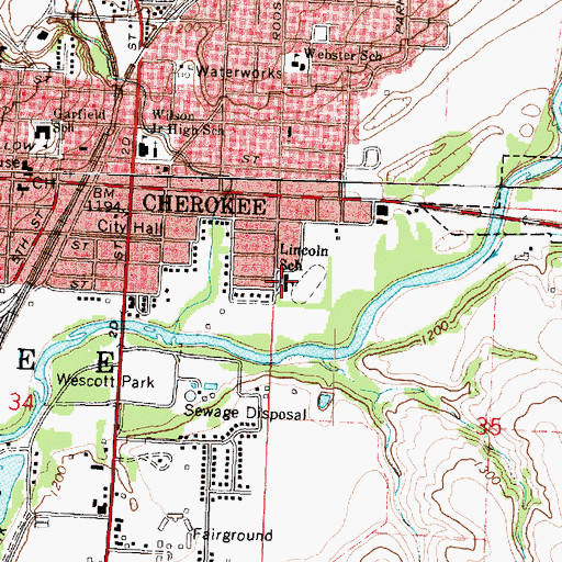 Topographic Map of Lincoln School, IA