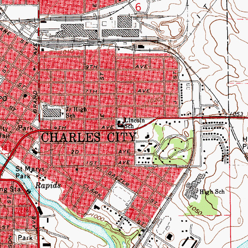 Topographic Map of Lincoln Elementary School, IA
