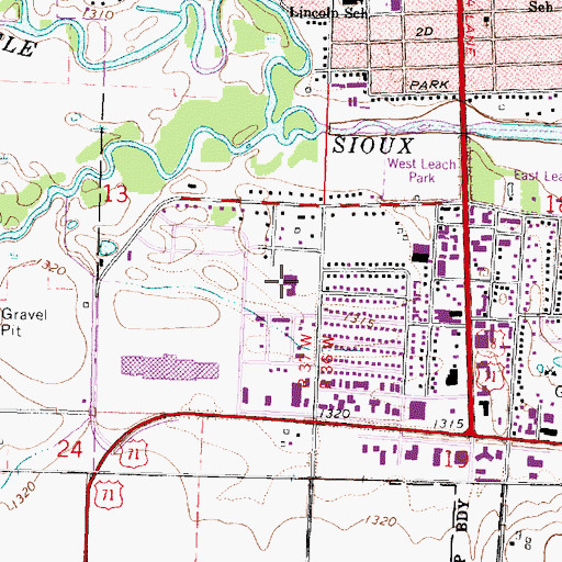 Topographic Map of Lincoln Elementary School, IA