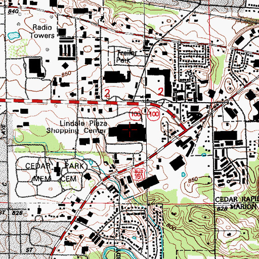 Topographic Map of Lindale Plaza Shopping Center, IA