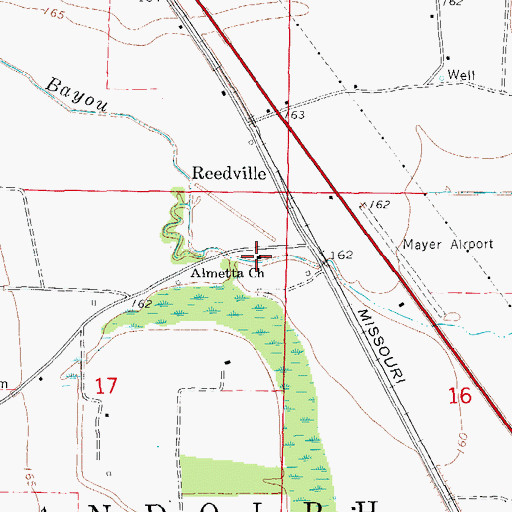 Topographic Map of Almetta Church, AR