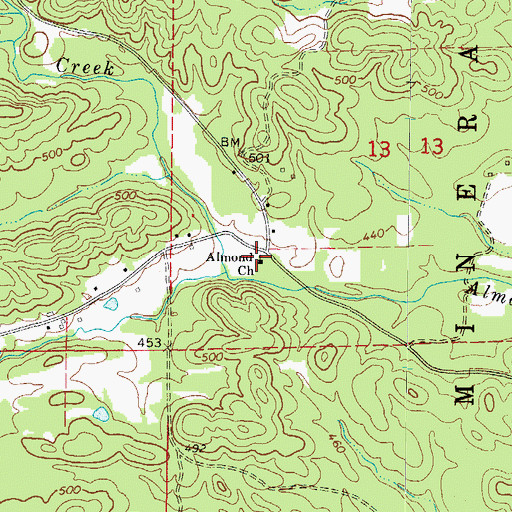 Topographic Map of Almond Church, AR