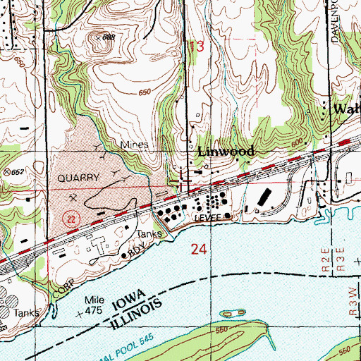 Topographic Map of Linwood, IA