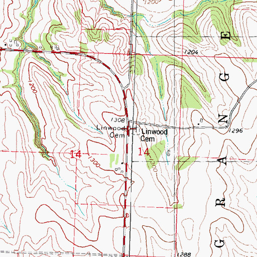 Topographic Map of Linwood Cemetery, IA