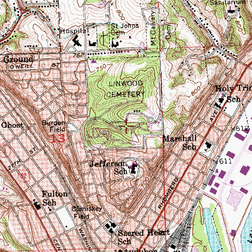 Topographic Map of Linwood Cemetery, IA