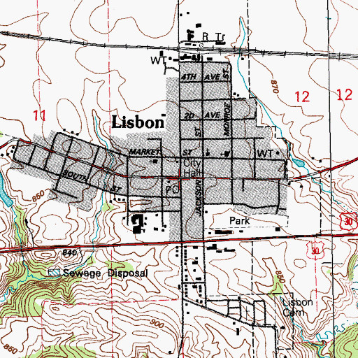 Topographic Map of Lisbon, IA