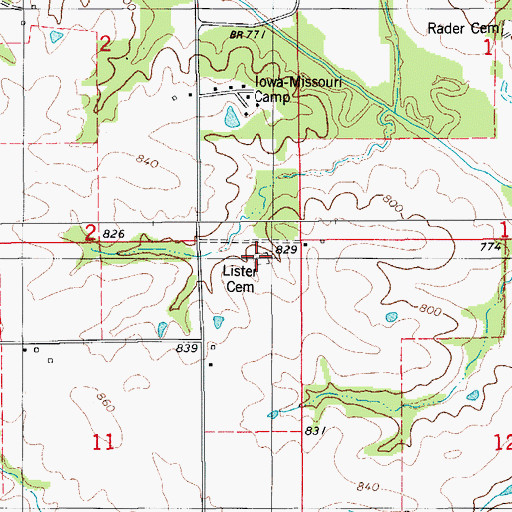 Topographic Map of Lister Cemetery, IA