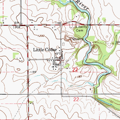Topographic Map of Little Cedar, IA