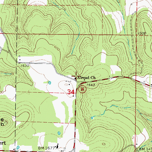 Topographic Map of Alread Church, AR