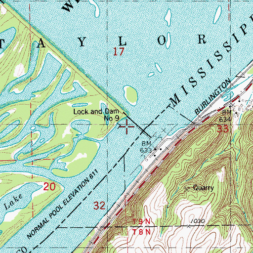 Topographic Map of Lock and Dam No, IA