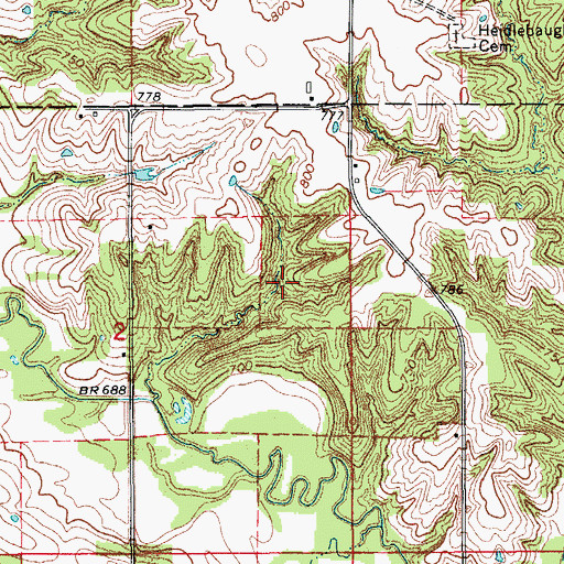 Topographic Map of Locke Branch, IA