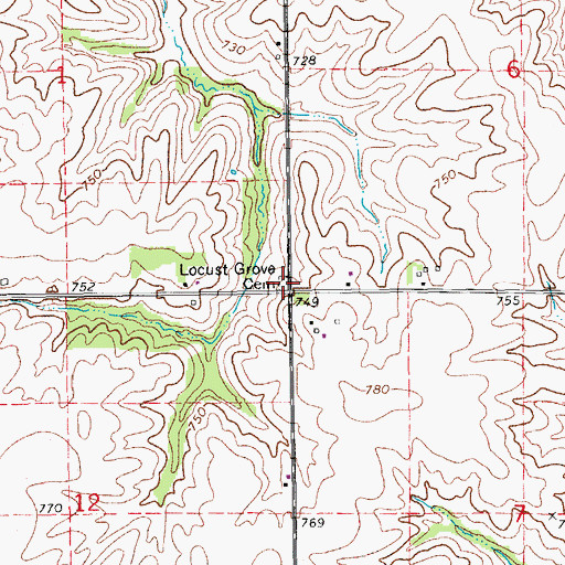 Topographic Map of Locust Grove Cemetery, IA