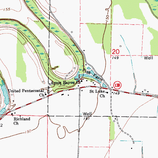 Topographic Map of Amos Bayou Church, AR
