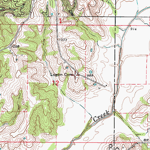 Topographic Map of Logan Cemetery, IA
