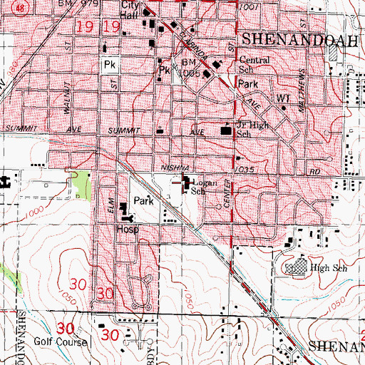 Topographic Map of Logan School, IA