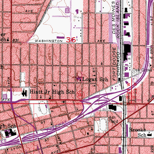 Topographic Map of Logan School, IA