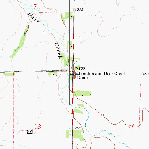 Topographic Map of London and Deer Creek Cemetery, IA