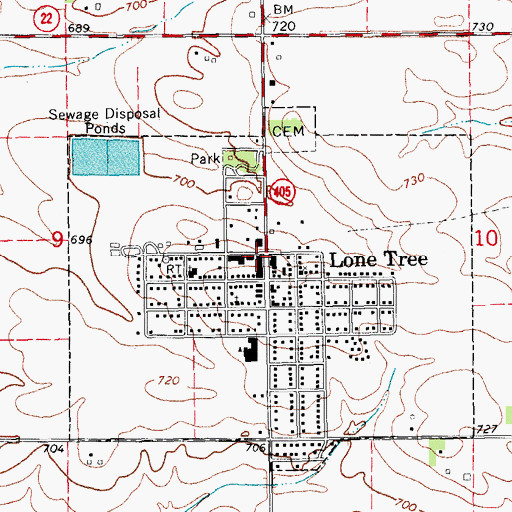 Topographic Map of Lone Tree, IA