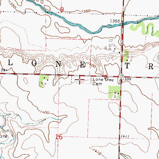 Topographic Map of Lone Tree Cemetery, IA