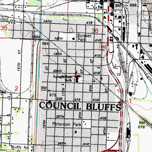 Topographic Map of Longfellow Elementary School, IA