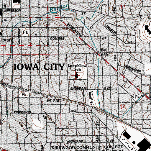 Topographic Map of Longfellow Elementary School, IA