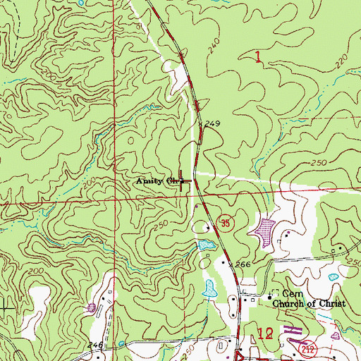 Topographic Map of Amy Church, AR
