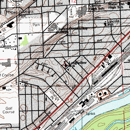 Topographic Map of Longfellow School, IA