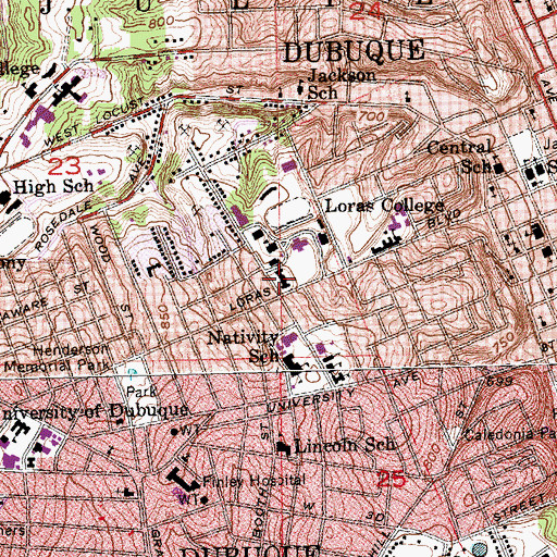 Topographic Map of Loras College, IA