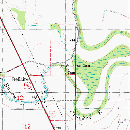 Topographic Map of Anderson Cemetery, AR