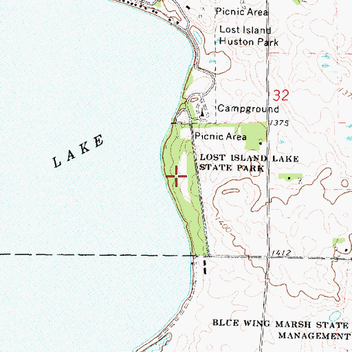 Topographic Map of Lost Island Lake State Park, IA