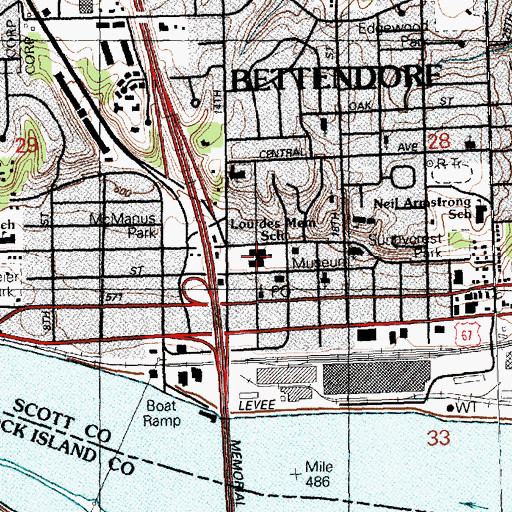 Topographic Map of Lourdes Catholic School, IA
