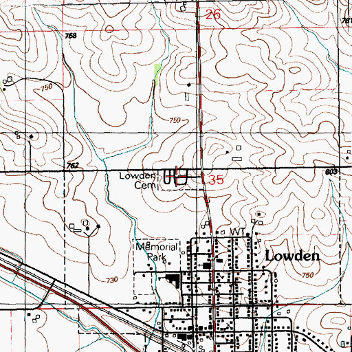 Topographic Map of Lowden Cemetery, IA