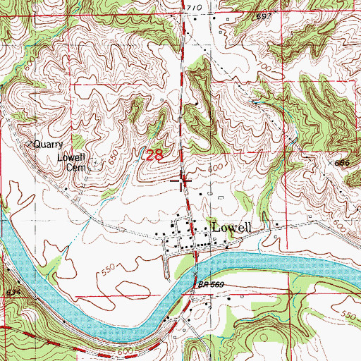 Topographic Map of Lowell, IA