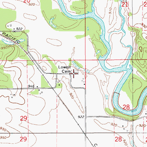 Topographic Map of Lowell Cemetery, IA