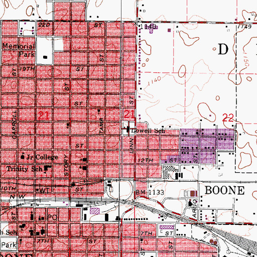 Topographic Map of Lowell School, IA