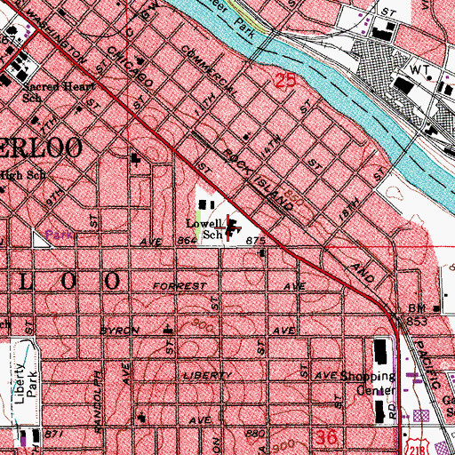 Topographic Map of Lowell Elementary School, IA