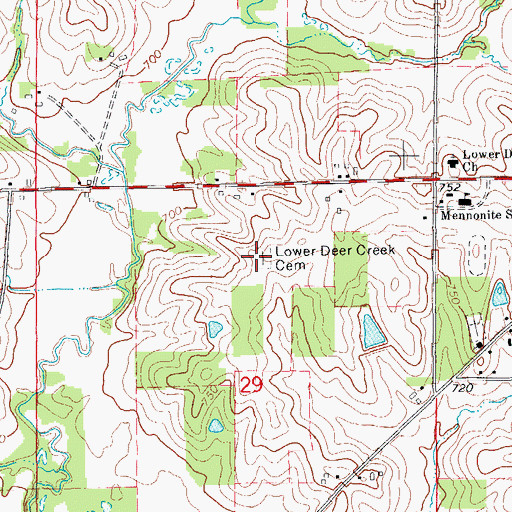 Topographic Map of Lower Deer Creek Cemetery, IA