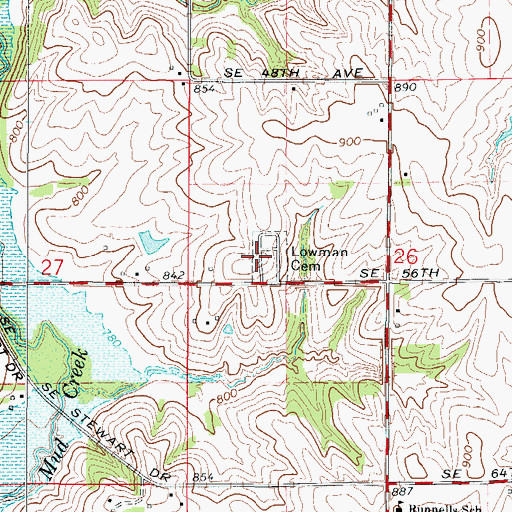 Topographic Map of Lowman Cemetery, IA