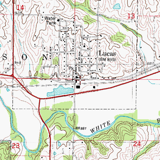 Topographic Map of Lucas, IA