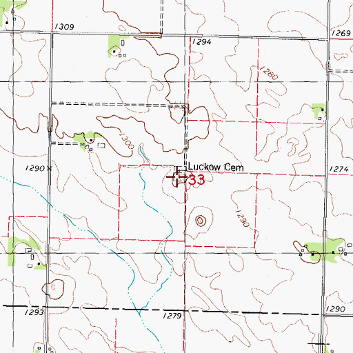 Topographic Map of Luckow Cemetery, IA