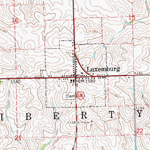 Topographic Map of Luxemburg, IA