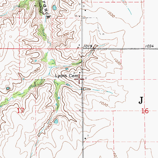 Topographic Map of Lyons Cemetery, IA